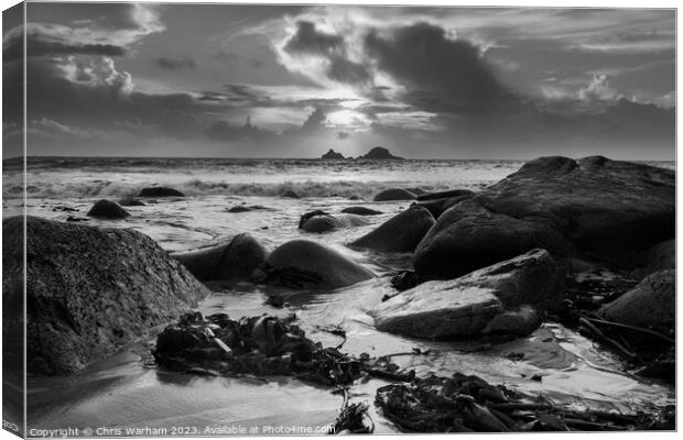 The Brisons rocks near Cape Cornwall at sunset Canvas Print by Chris Warham