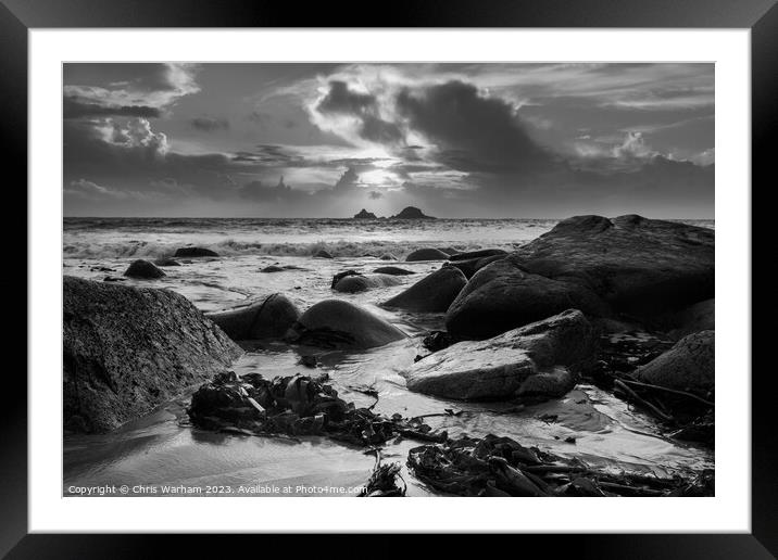 The Brisons rocks near Cape Cornwall at sunset Framed Mounted Print by Chris Warham
