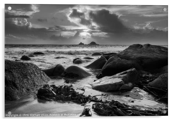The Brisons rocks near Cape Cornwall at sunset Acrylic by Chris Warham