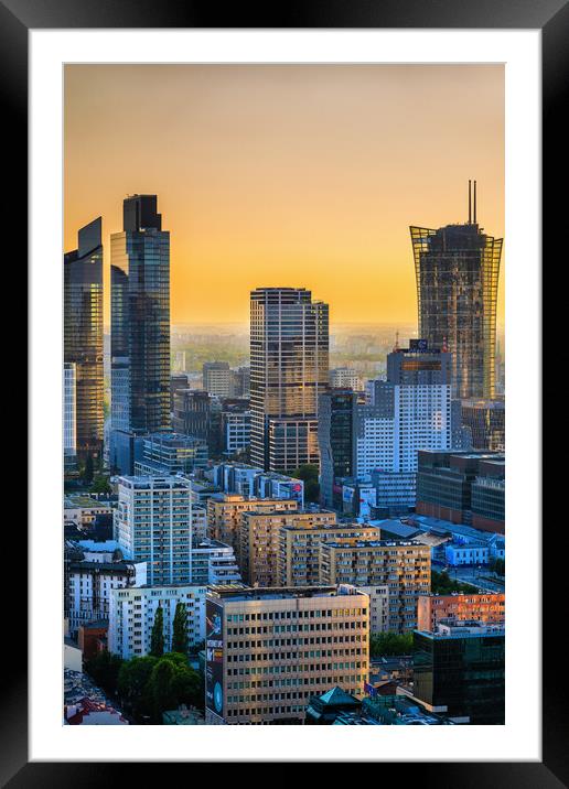 Warsaw City Downtown At Sunset Framed Mounted Print by Artur Bogacki