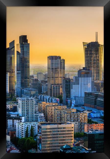Warsaw City Downtown At Sunset Framed Print by Artur Bogacki