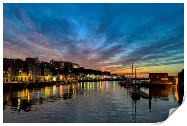 Whitby Harbour Sunset Reflections Print by Derek Beattie