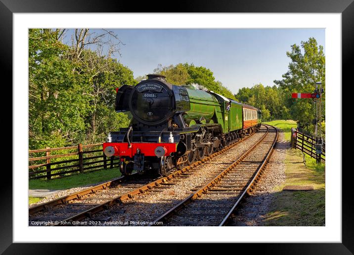 Flying Scotsman 60103 Steam Loco and carriages approaching Kingscote Station on the Bluebell Line in WestSussex England UK Framed Mounted Print by John Gilham