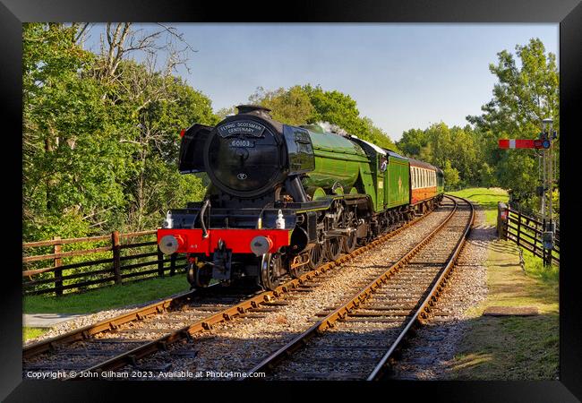 Flying Scotsman 60103 Steam Loco and carriages approaching Kingscote Station on the Bluebell Line in WestSussex England UK Framed Print by John Gilham