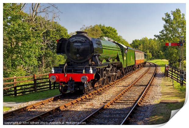 Flying Scotsman 60103 Steam Loco and carriages approaching Kingscote Station on the Bluebell Line in WestSussex England UK Print by John Gilham