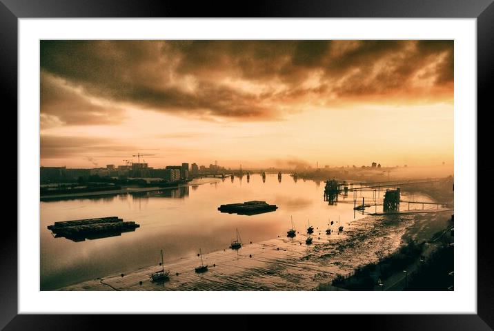 Sunrise at Greenwich with distant views of the Thames Barrier Framed Mounted Print by Steve Painter