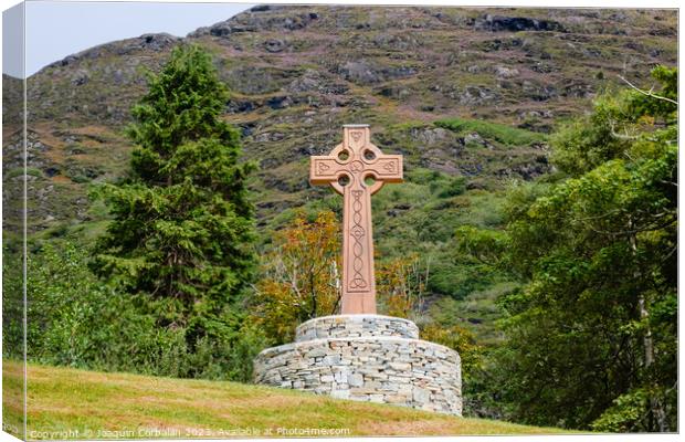 Christian, wooden cross in the countryside, Celtic style, in Ireland. Canvas Print by Joaquin Corbalan
