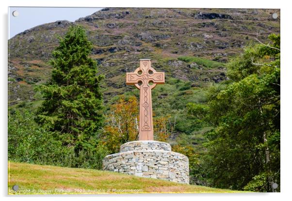 Christian, wooden cross in the countryside, Celtic style, in Ireland. Acrylic by Joaquin Corbalan