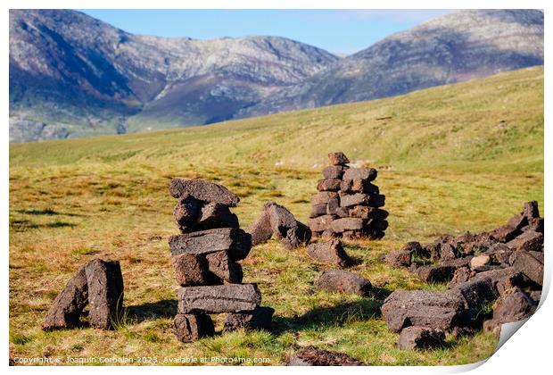 Peat blocks, in a traditional peat bog, on the coast of Ireland Print by Joaquin Corbalan