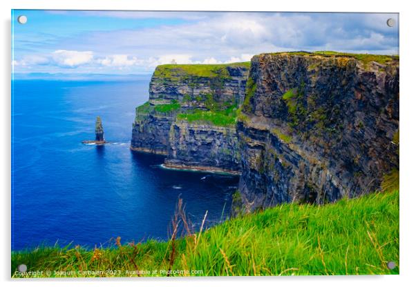 Beautiful view of the Cliffs of Moher, a calm blue sea with copy space. Acrylic by Joaquin Corbalan