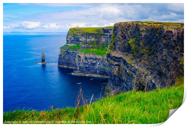 Beautiful view of the Cliffs of Moher, a calm blue sea with copy space. Print by Joaquin Corbalan
