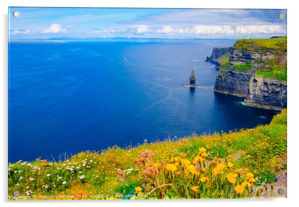Beautiful view of the Cliffs of Moher, a calm blue sea with copy space. Acrylic by Joaquin Corbalan