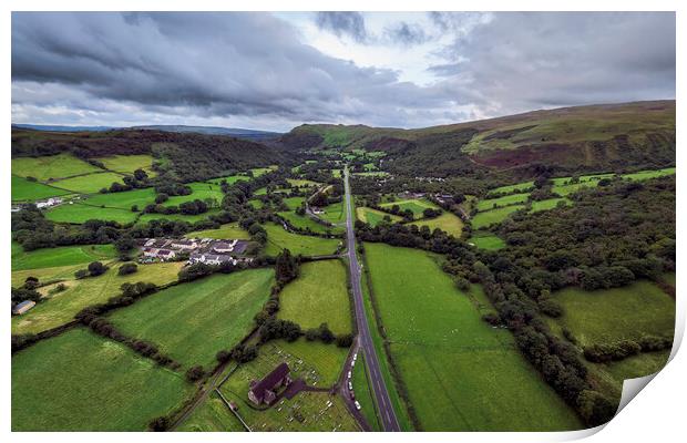 Upper Swansea valley drone view Print by Leighton Collins