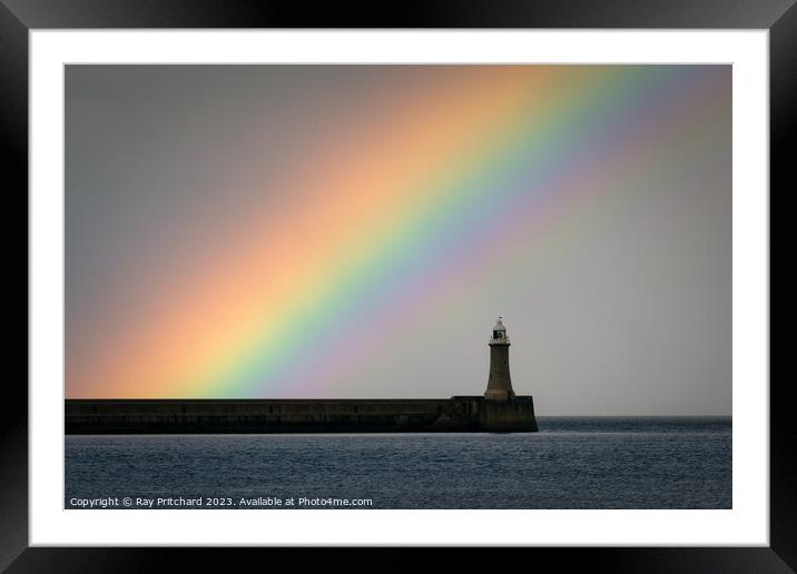Tynemouth Pier Rainbow  Framed Mounted Print by Ray Pritchard