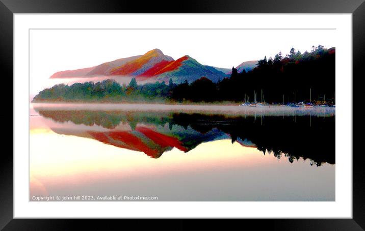Mountain reflections at Derwentwater, Cumbria Framed Mounted Print by john hill