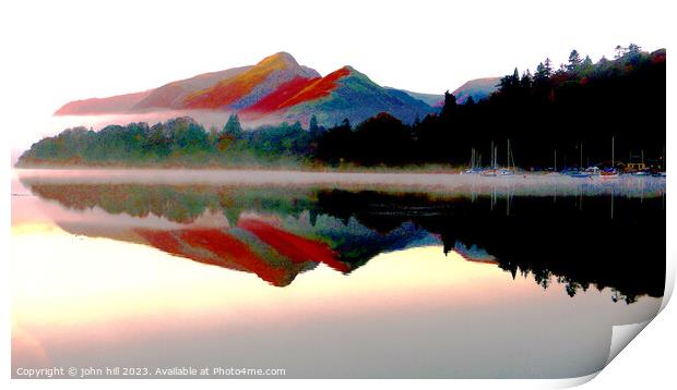 Mountain reflections at Derwentwater, Cumbria Print by john hill