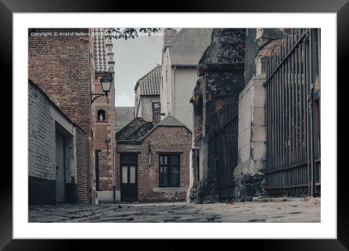 Low angle view of a street and houses in the Beguinage of Tongeren, Belgium Framed Mounted Print by Kristof Bellens