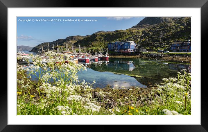 Fishing Boats in Harbour Norway panorama Framed Mounted Print by Pearl Bucknall