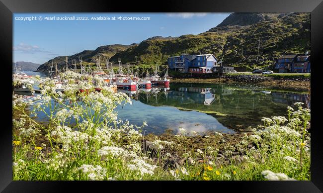 Fishing Boats in Harbour Norway panorama Framed Print by Pearl Bucknall