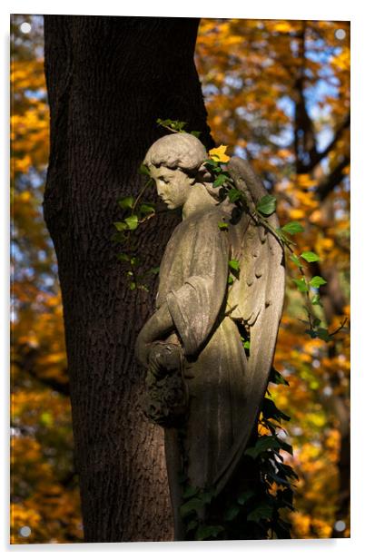 Angel Sculpture At Sunset Acrylic by Artur Bogacki