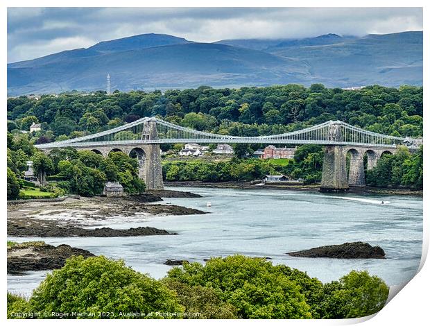 Crossing the Iconic Menai Bridge Anglesey Print by Roger Mechan