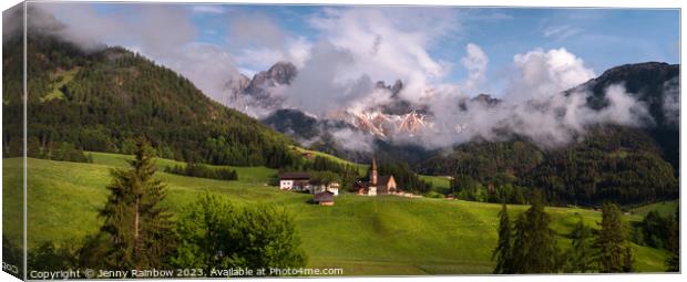Santa Maddalena - Valley Val di Funes - Dolomites - Panorama Canvas Print by Jenny Rainbow