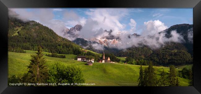 Santa Maddalena - Valley Val di Funes - Dolomites - Panorama Framed Print by Jenny Rainbow