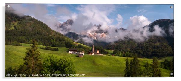 Santa Maddalena - Valley Val di Funes - Dolomites - Panorama Acrylic by Jenny Rainbow