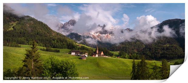 Santa Maddalena - Valley Val di Funes - Dolomites - Panorama Print by Jenny Rainbow