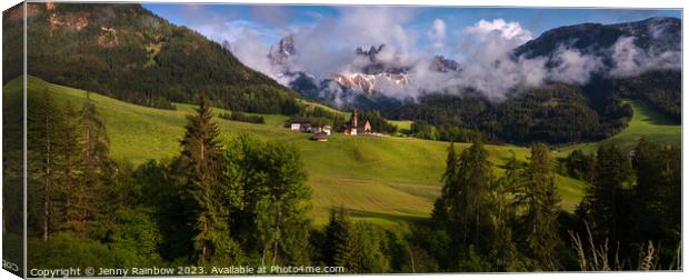 Santa Maddalena - Valley Val di Funes - Dolomites - Panorama 1 Canvas Print by Jenny Rainbow