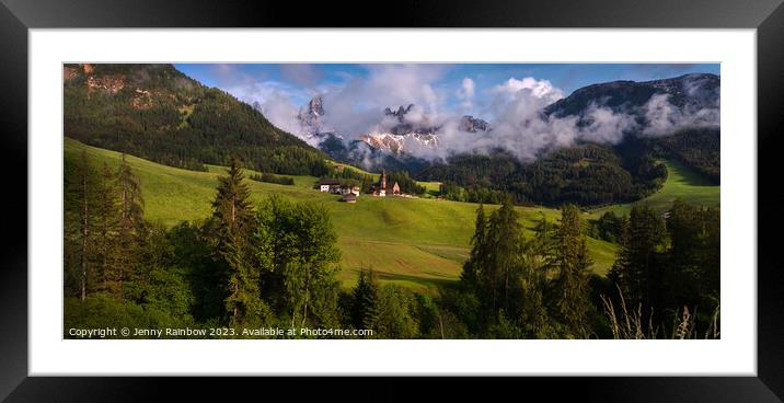 Santa Maddalena - Valley Val di Funes - Dolomites - Panorama 1 Framed Mounted Print by Jenny Rainbow