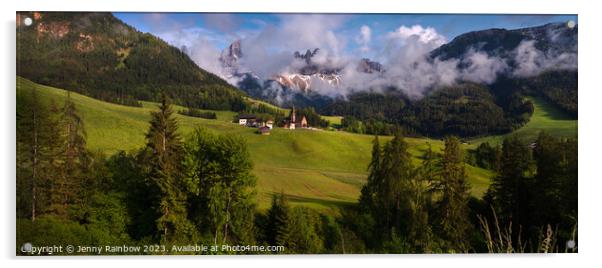 Santa Maddalena - Valley Val di Funes - Dolomites - Panorama 1 Acrylic by Jenny Rainbow