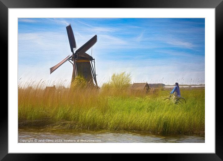 Springtime Charm in Kinderdijk - CR2305-9242-OIL Framed Mounted Print by Jordi Carrio
