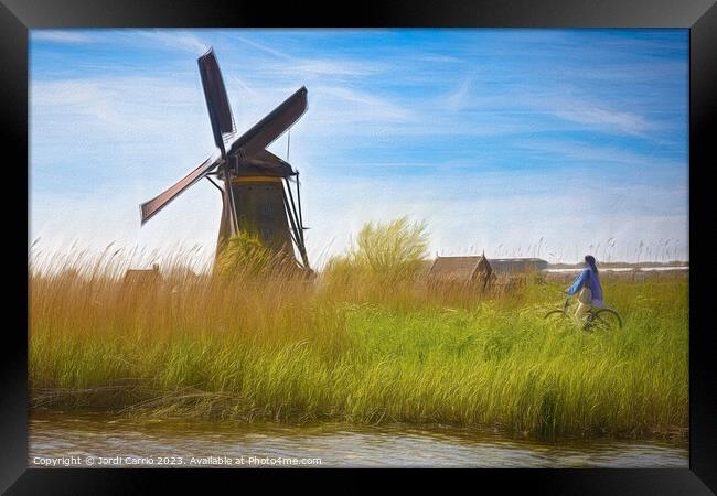 Springtime Charm in Kinderdijk - CR2305-9242-OIL Framed Print by Jordi Carrio