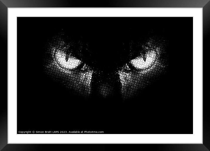 Evil cat eyes half tone BW Framed Mounted Print by Simon Bratt LRPS