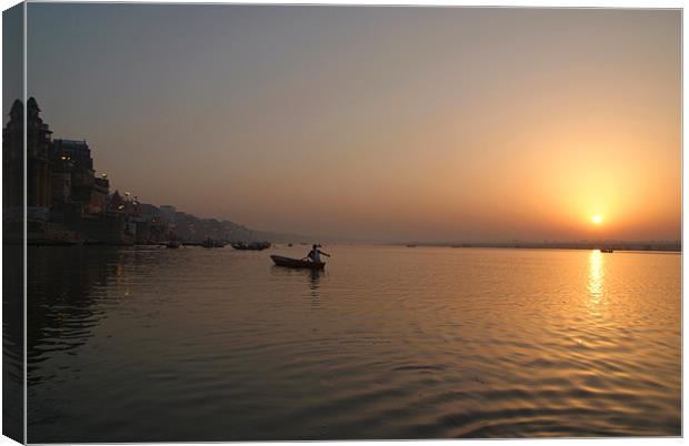Sunrise on the Ganges, Varanasi, India Canvas Print by Serena Bowles