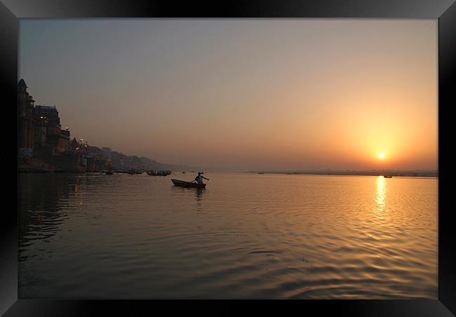 Sunrise on the Ganges, Varanasi, India Framed Print by Serena Bowles