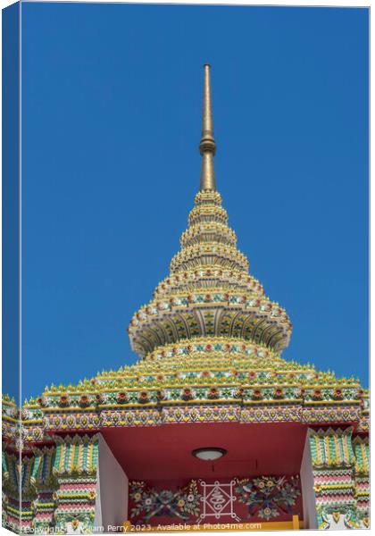 Colorful Ceramic Decorations Gate Wat Pho Bangkok Thailand Canvas Print by William Perry