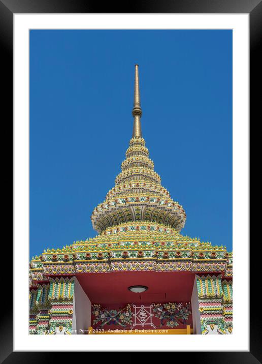 Colorful Ceramic Decorations Gate Wat Pho Bangkok Thailand Framed Mounted Print by William Perry