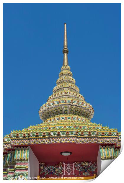 Colorful Ceramic Decorations Gate Wat Pho Bangkok Thailand Print by William Perry