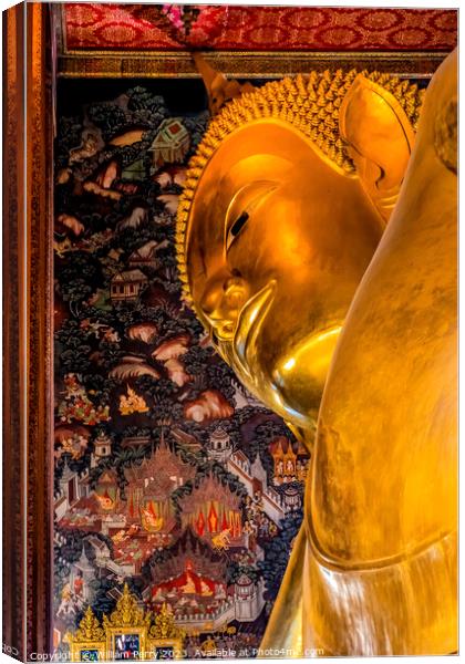  Reclining Buddha Head Wat Pho Bangkok Thailand Canvas Print by William Perry
