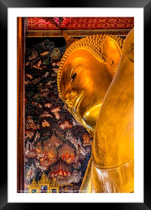  Reclining Buddha Head Wat Pho Bangkok Thailand Framed Mounted Print by William Perry