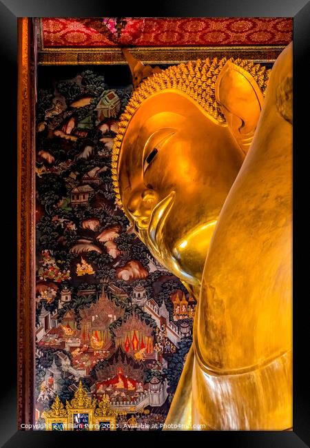  Reclining Buddha Head Wat Pho Bangkok Thailand Framed Print by William Perry