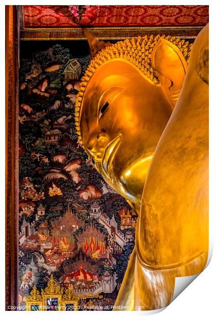  Reclining Buddha Head Wat Pho Bangkok Thailand Print by William Perry