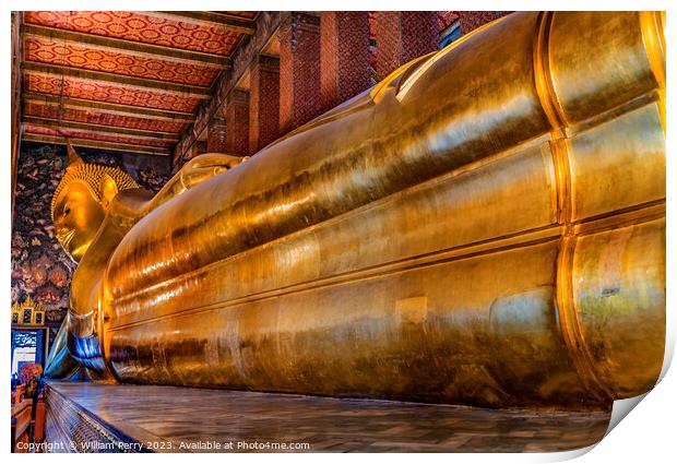 Long Reclining Buddha Front Wat Pho Bangkok Thailand Print by William Perry