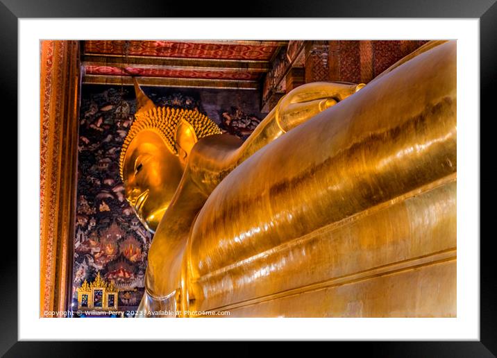  Long Reclining Buddha Front Wat Pho Bangkok Thailand Framed Mounted Print by William Perry