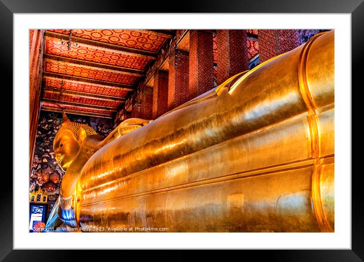  Long Reclining Buddha Front Wat Pho Bangkok Thailand Framed Mounted Print by William Perry