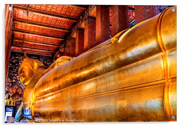  Long Reclining Buddha Front Wat Pho Bangkok Thailand Acrylic by William Perry