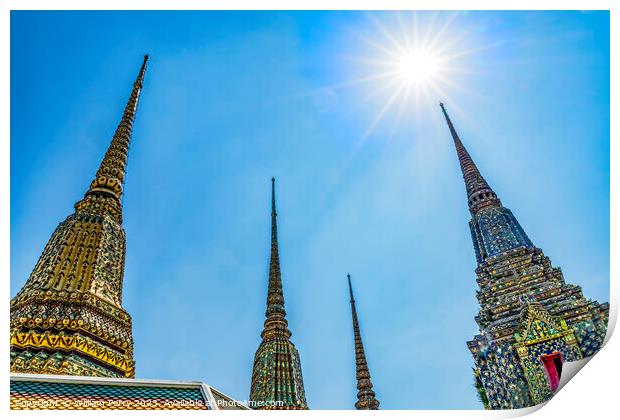 Ceramic Chedis Spires Pagodas Sun Wat Pho Bangkok Thailand Print by William Perry