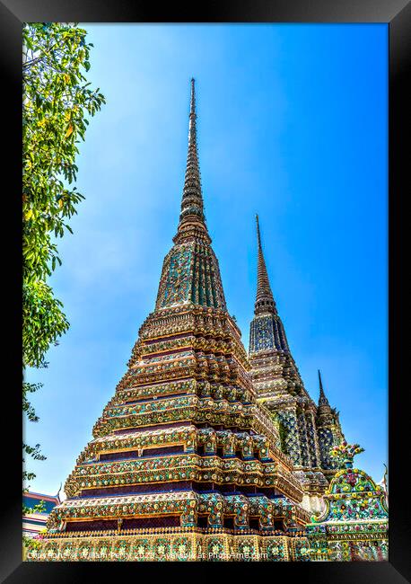 Ceramic Chedis Spires Pagodas Wat Pho Bangkok Thailand Framed Print by William Perry